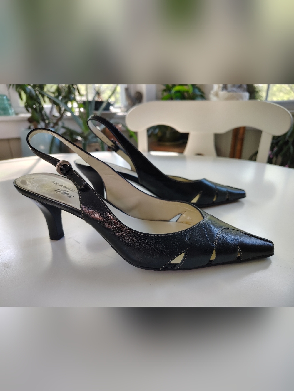 Anne Klein iFlex Black Leather Slingback Kitten Heels